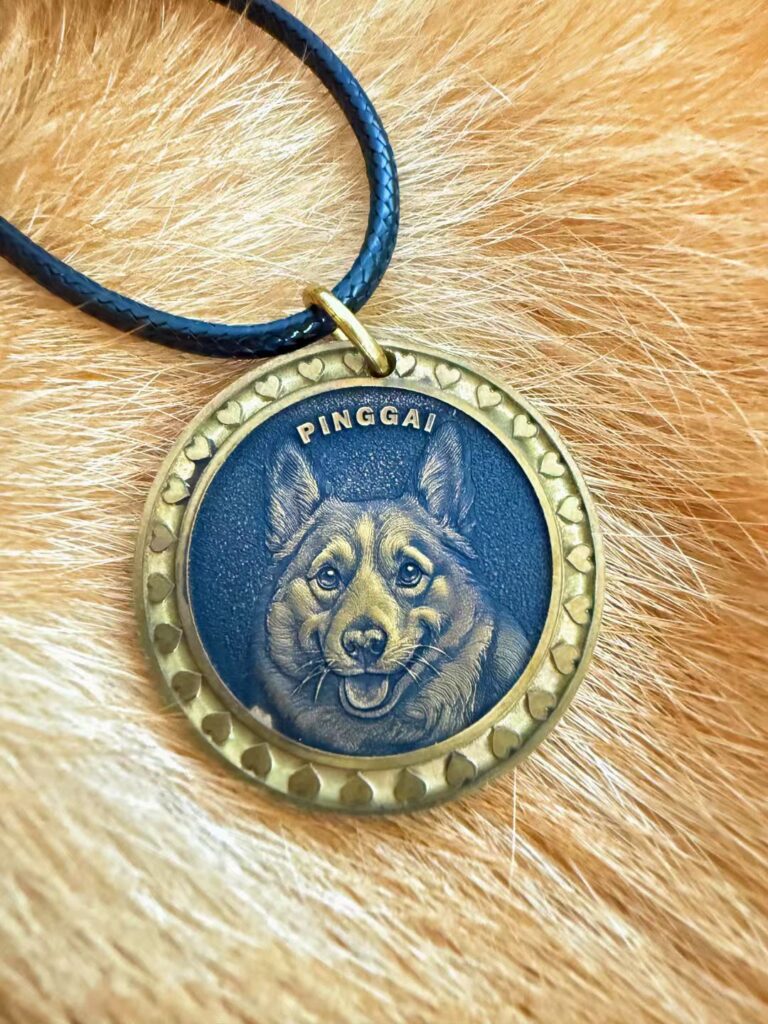 Customizable Dog Brass Carved Badge